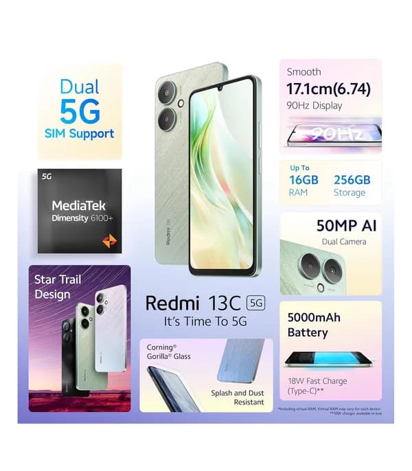Redmi 13C 5G (Startrail Green, 128GB Storage, 4GB RAM)- image #2