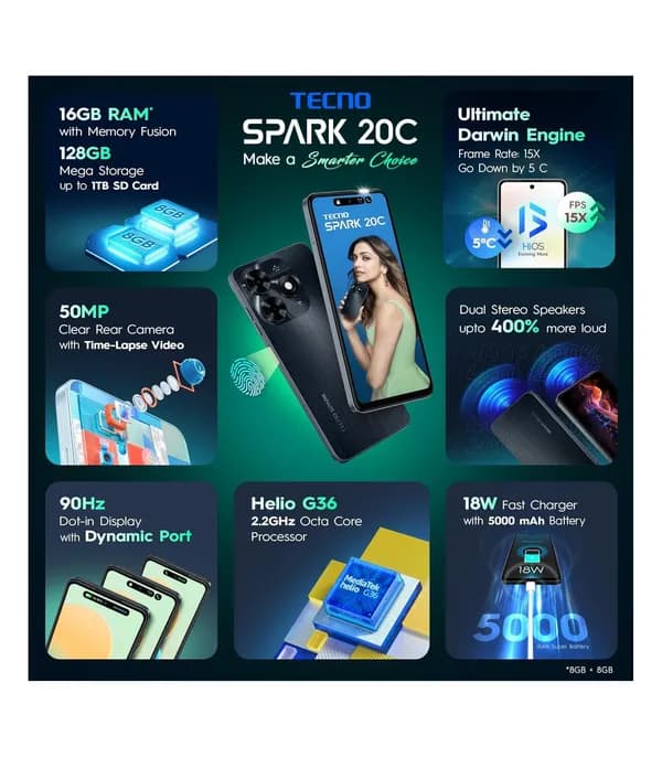 TECNO SPARK 20C (Gravity Black, 128GB Storage, 8GB RAM)- image #2